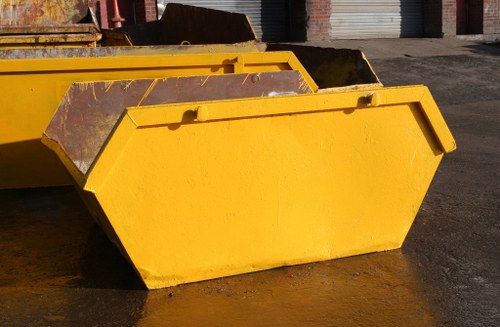Customer consulting with rubbish removal service
